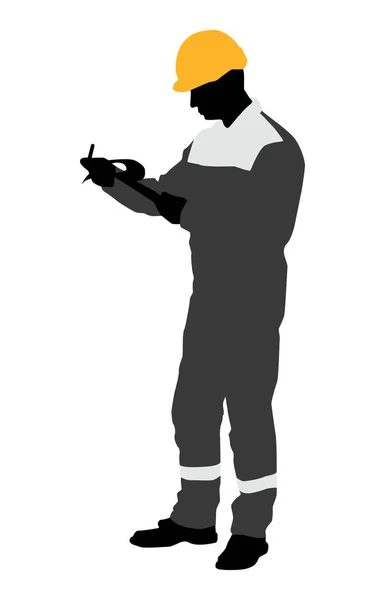 Silhouette Worker Helmet Vector Flat Style Illustration Isolated White — Stock Vector
