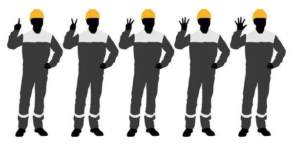 Conjunto Siluetas Trabajadores Con Cascos Ilustración Estilo Plano Vectorial Aislada — Vector de stock