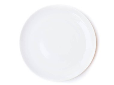 beyaz arkaplanda beyaz boş tabak... kopyalama alanı ile üst görünüm