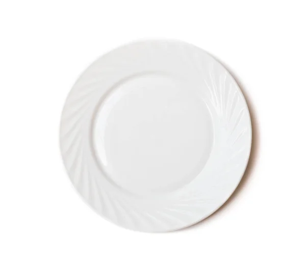 White Empty Plate Gray Background Top View Copy Space — Stock Photo, Image