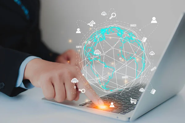 information technology networks Internet connecting wireless devices around the world. information technology is essential to businesses in the digital world with  and icons connected to each othe