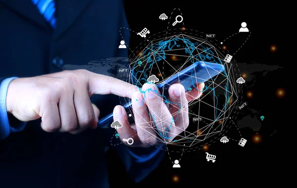 information technology networks Internet connecting wireless devices around the world. information technology is essential to businesses in the digital world with  and icons connected to each other