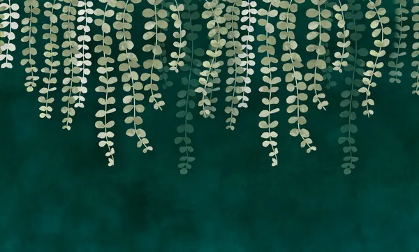Větve Listy Tropické Listy Namalované Zeleném Pozadí Fotografické Tapety Interiéru — Stock fotografie