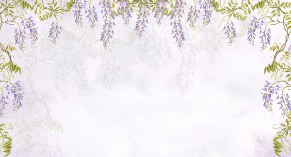 Фреска Стін Фотошпалери Кімнати Тропічні Квіти Стилі Гранж Квітковий Орнамент — стокове фото