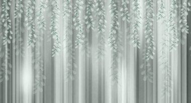 Branches with leaves. Photo wallpapers for walls. A mural for the room. Interior design.