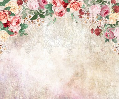 Mural for walls, photo wallpapers, decorative drawing with flowers. Flowers in the grunge style. Background for the wedding.