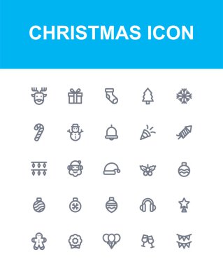 düz bir Noel seti ve yeni yıl simgeleri