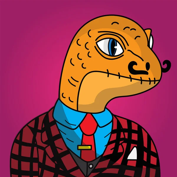 Takım elbiseli NFT karakter kertenkelesi.