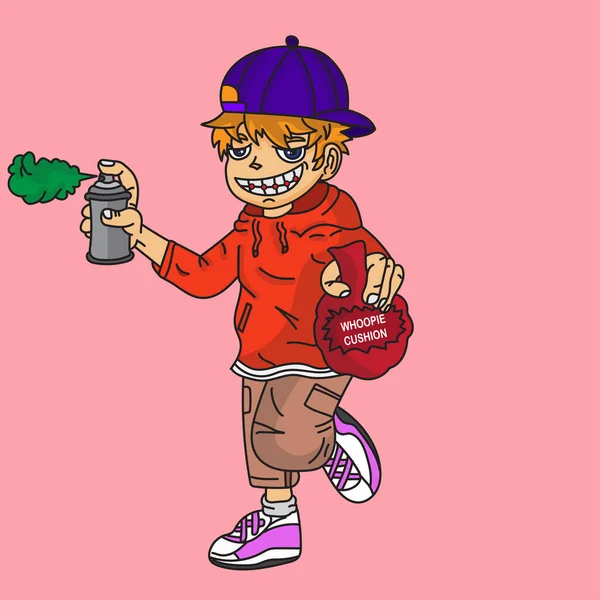 Cartoon Bad Boy Sprayer Poop Bag Hand — Vetor de Stock