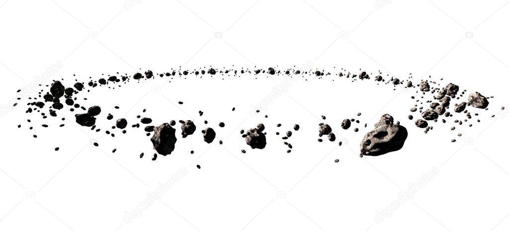 Group of realistic isolated asteroids in circleand shadows