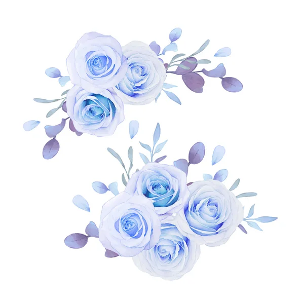 Watercolor Vector Blue Roses Ornament Holidays — Stock Vector