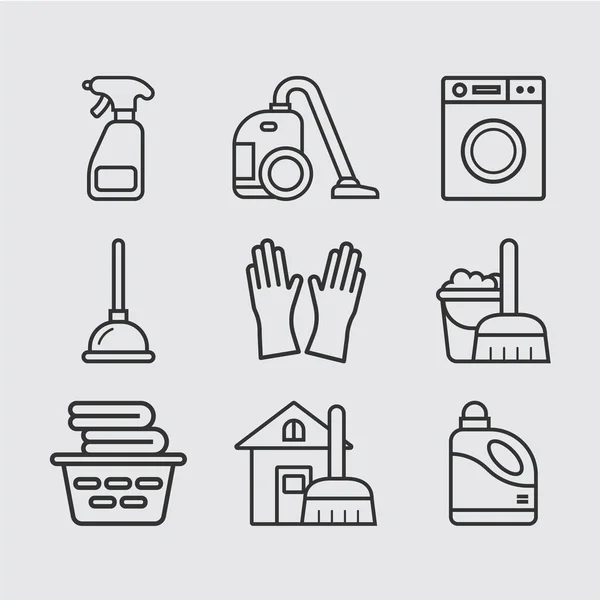Simple Outline Thin Cleaning Services Icons — Stock Vector