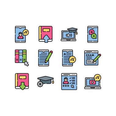 Web ve mobil uygulama, vektör illüstrasyonu için eğitim ve öğrenme çizgisi simgeleri
