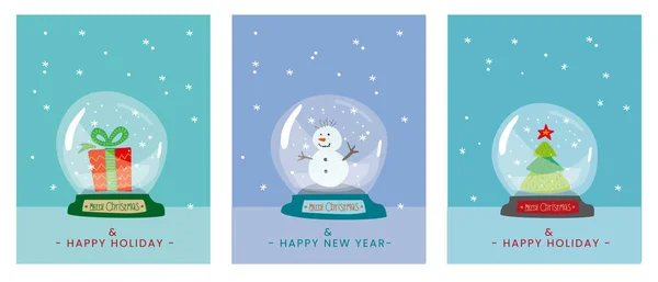  Mücevherli Noel kartpostalı. İçinde kar küresi olan mutlu noel posterleri. Yeni yıl tebrik kartı karalama stilinde. 