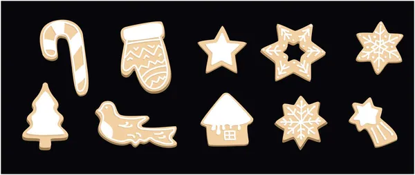 Galletas navideñas. Pan de jengibre para Navidad. Estrellas y hogar cookies formulario. — Archivo Imágenes Vectoriales