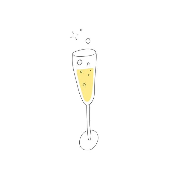 Ένα ποτήρι σαμπάνια, ένα αστραφτερό, πρωτοχρονιάτικο ποτό. Επίπεδη και γραμμή στυλ. — Διανυσματικό Αρχείο