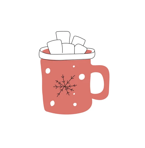 Eine rote Tasse Kakao mit Eibisch. Flach- und Liniendesign. — Stockvektor