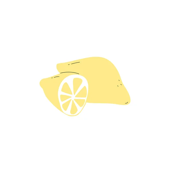 Lenon en de helft van Lemon in doodle platte en lijn ontwerp — Stockvector