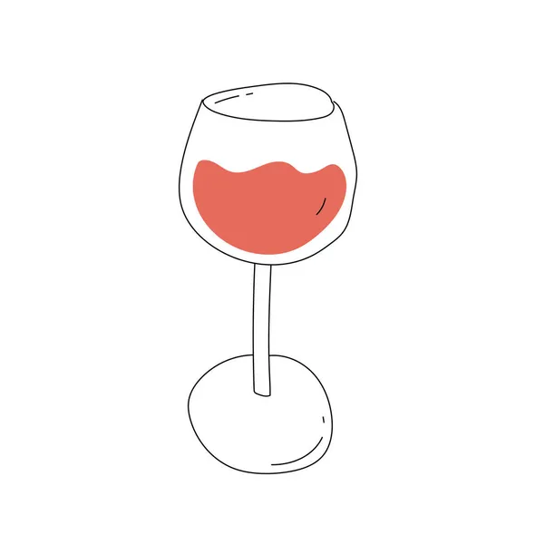 A glass of a red wine. Doodle flat and line. — Stock Vector
