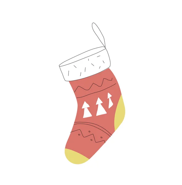 Christmas stocking. Xmas sock. Doodle, line, flat. — Stock Vector