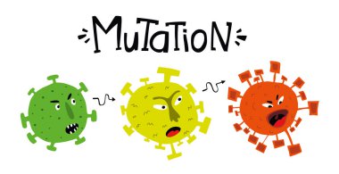 Coronavirus mutasyonu. Omikron ve Delta. Covid mutasyona uğrar. Yeni Omicron versiyonu. Virüs mutasyonunun el çizimi çizimi.