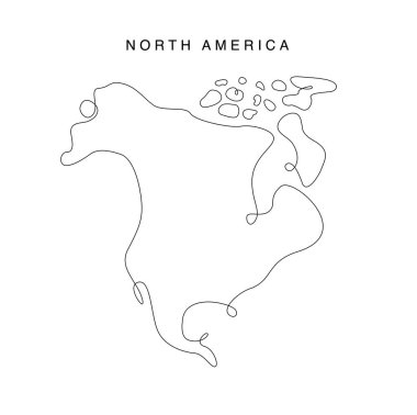 Sanat eseri Kuzey Amerika haritası. Devamlı kıta haritası. Vektör çizimi. Batı dünyasının tek ana hatları.