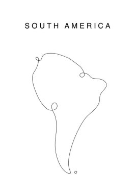 Güney Amerika haritası çizgisi. Devamlı kıta haritası. Vektör çizimi. Batı dünyasının tek ana hatları.