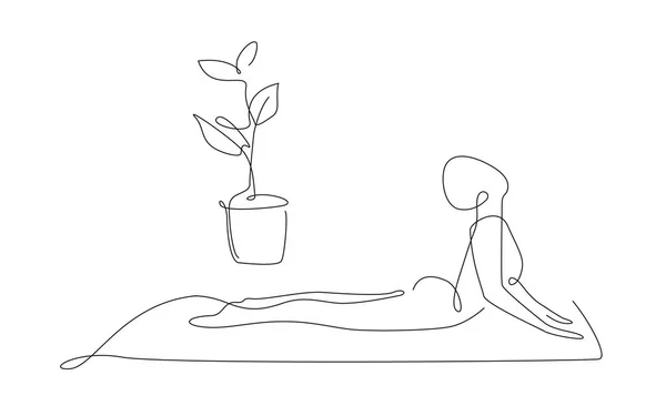 Yoga Cobra Pose. Una línea de yoga asana ilustración. Vector pilates pose simple — Archivo Imágenes Vectoriales