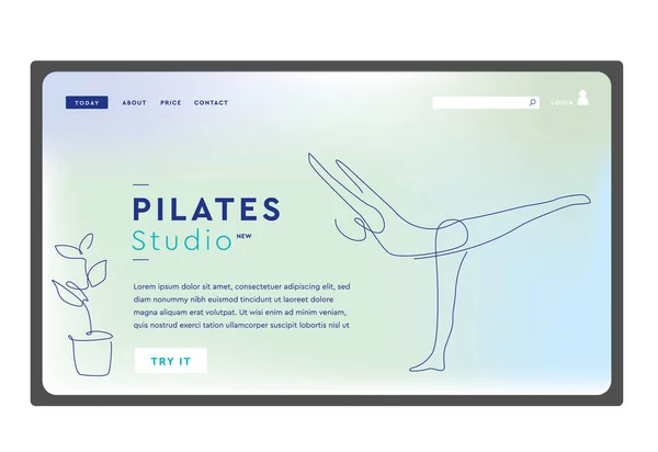 Página de aterrizaje de la plantilla de clases de Pilates. Aterrizaje una línea de diseño de una línea. sitio web yoga clase. — Archivo Imágenes Vectoriales
