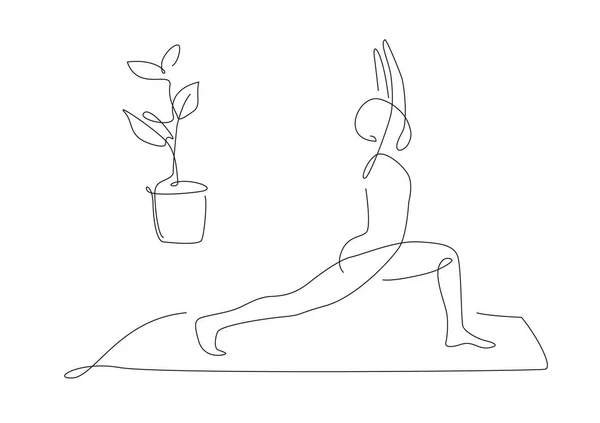 Yoga yapan insanlar. Yoga, pilates pozları ve asmalar. çizgi sanatı. Bir satır illüstrasyon. anahat yoga şekli.