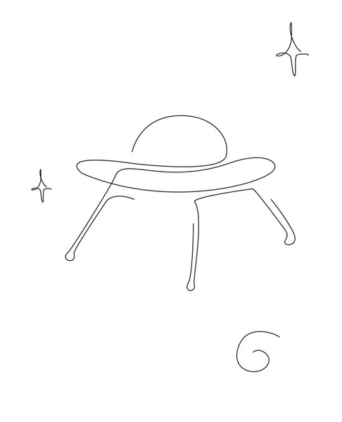 Rymdskepp en linje. UFO i ubiverse konst linje. — Stock vektor