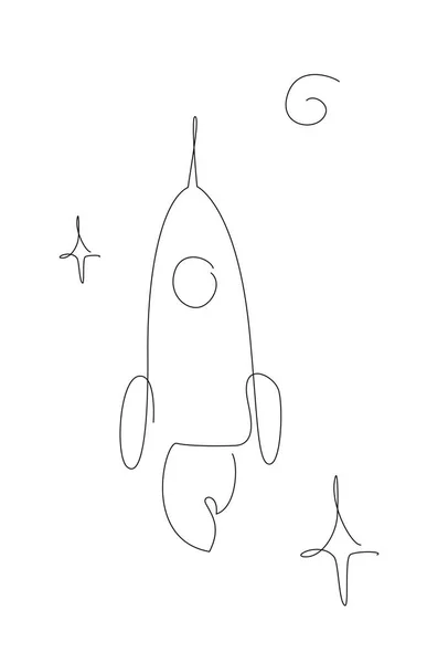 Rocket in the space one line. Cosmos line art. — Vetor de Stock