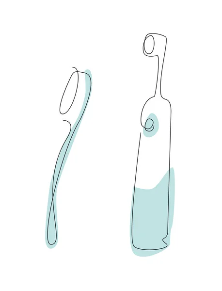 Tandborste och elektrisk tandborste en linje. Tandvård linje konst. Tandvård — Stock vektor