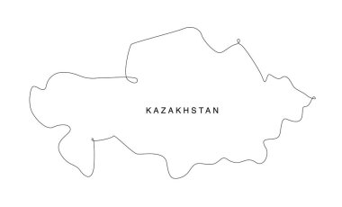 Çizgi sanatı Kazakistan haritası. Sürekli Avrupa haritası. Vektör çizimi. Tek bir taslak. Vektör illüstrasyonu