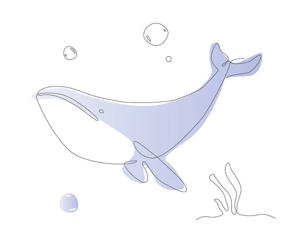 Одна Строчка Иллюстрации Китов Вектор Морских Млекопитающих Симпатичный Контур Рыбы — стоковый вектор