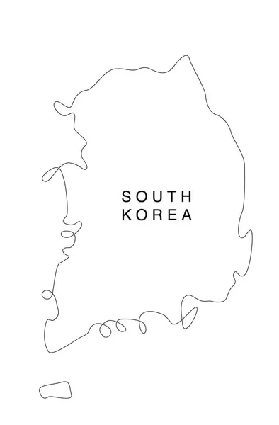 Lijnkunst Zuid Korea Kaart Continue Lijn Azië Kaart Vectorillustratie Één — Stockvector