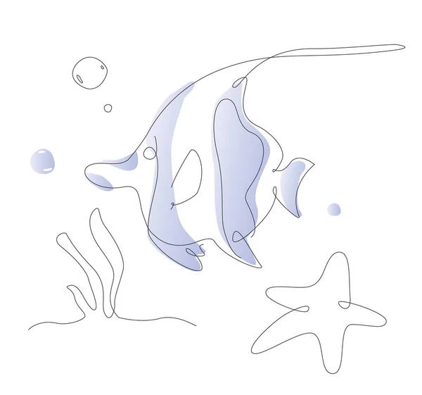 Одна Линия Аквариумных Рыб Мавританский Идол Морской Жизни Контур Морских — стоковый вектор