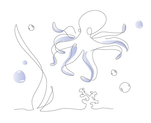One Line Octopus Illustration Sea Life Line Art Vector Cute — Stock vektor