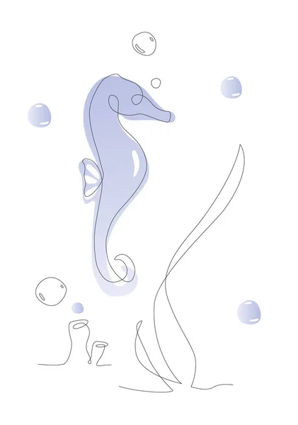 One Line Sea Horse Illustration Sea Life Line Art Vector — стоковый вектор