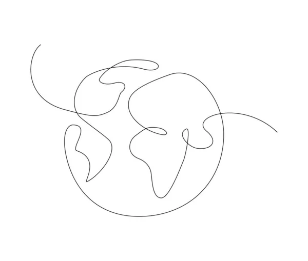 Earth One Line Planet Continuous Line Globe Line Art Vector — Stockvektor