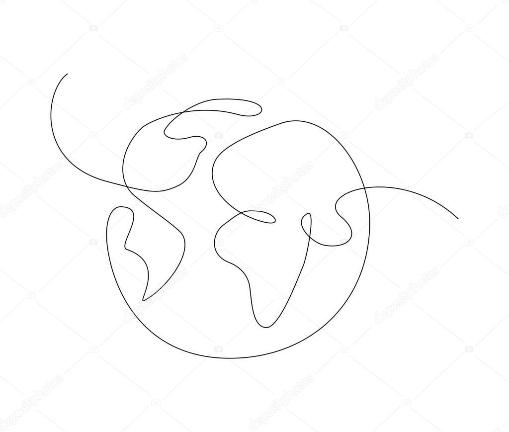 Earth one line. Planet continuous line. Globe line art. vector, outline world.