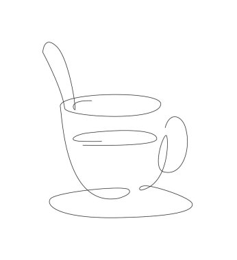 Cup of tea line art. Outline hot drink. one line coffee