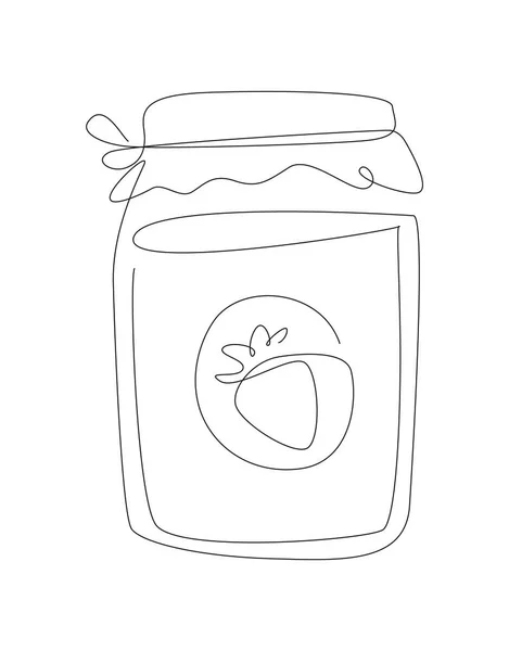 One Line Jar Strawberry Jam Line Art Glass Homemade Marmalade — Stock Vector