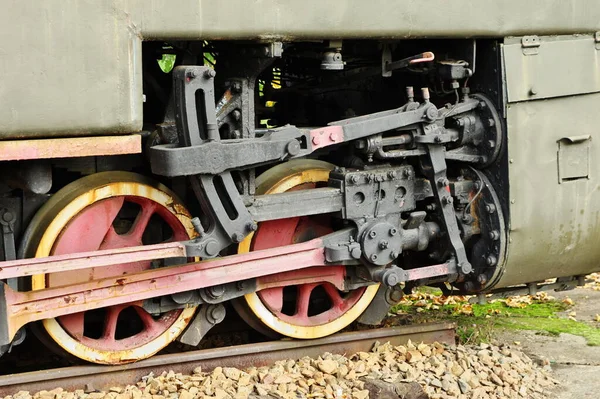 Velha Locomotiva Vapor Bitola Estreita Parte Quadro Com Rodas Pistões — Fotografia de Stock