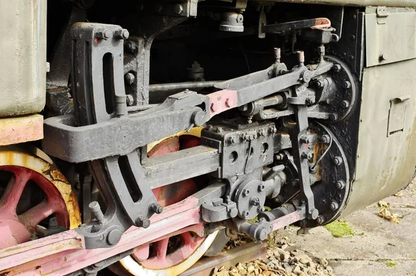 Old Steam Locomotive Part Suspension Wheels Pistons Visible — Stock Photo, Image