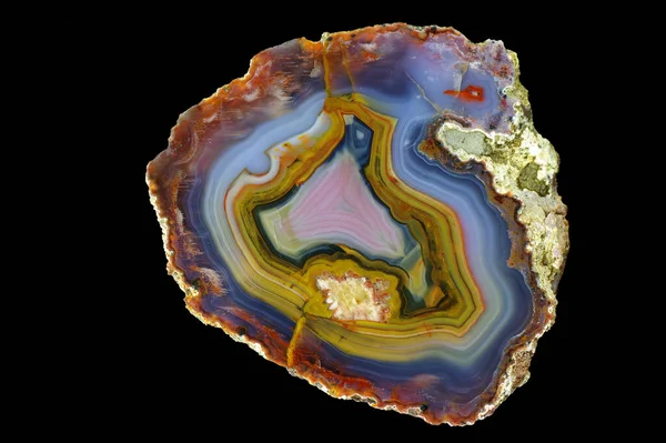 Cross Section Agate Multicolored Agate Unique Contrasting Pattern Pseudomorphosis Origin — Stock Photo, Image