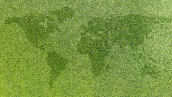 Mapa Świata Tle Trawnika Zielona Trawa Dla Środowiska Przyjaznego Dla — Zdjęcie stockowe