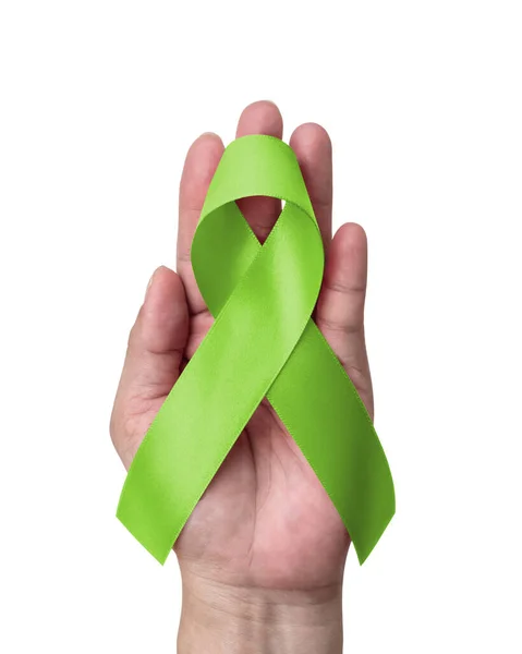 Зелена Стрічка Усвідомлення Психічних Захворювань Захворювання Лімфоми Хвороби Лайма Травм Стокове Зображення