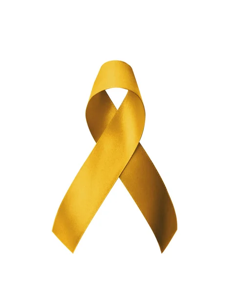 Childhood Cancer Awareness Gold Ribbon Isolated White Background Clipping Path — стоковое фото