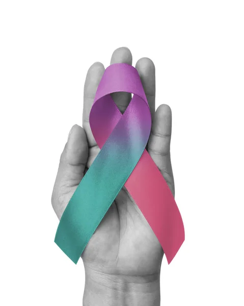 Thyroid Cancer Awareness Ribbon September Month Teal Pink Blue Bow — 图库照片